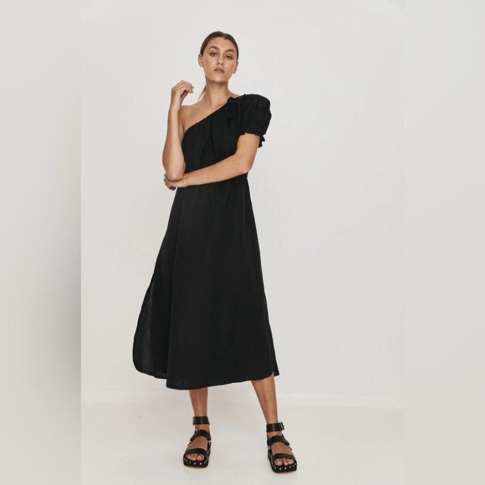 Saint Helena Mara Gown Linen One Shoulder Puff Midi Dress. Worn twice.